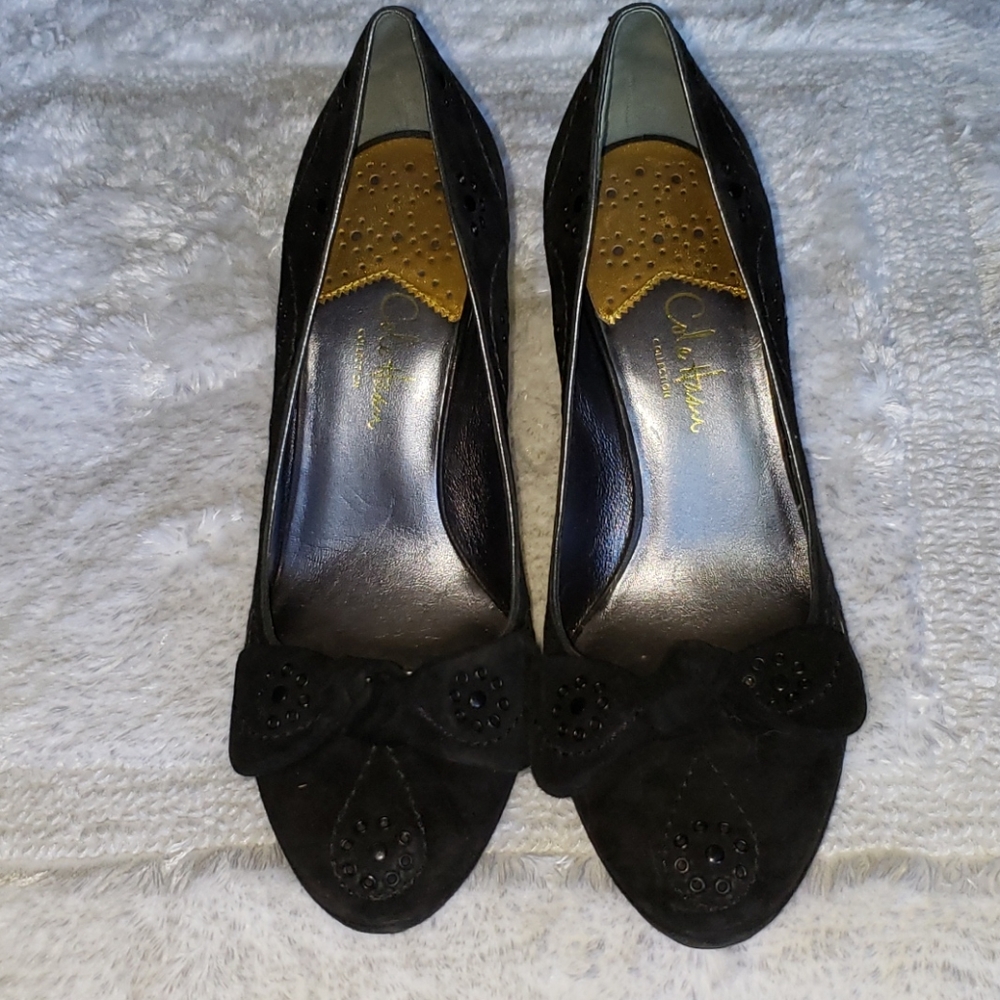 Cole Haan Black Suede Pumps w/Grommet Design